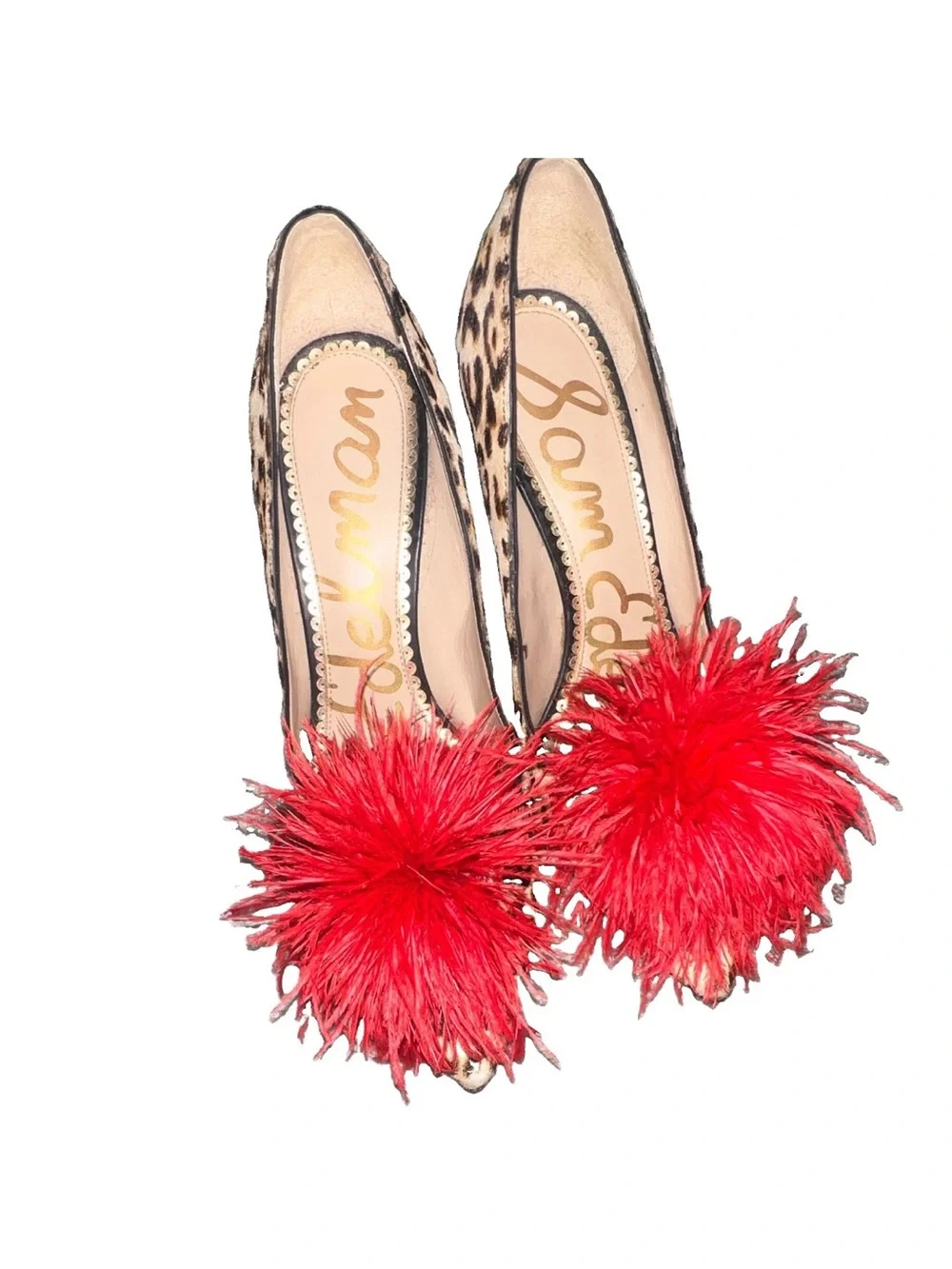 Sam Edelman Leopard-Print Pumps with Red Feather Pom Detailing 6